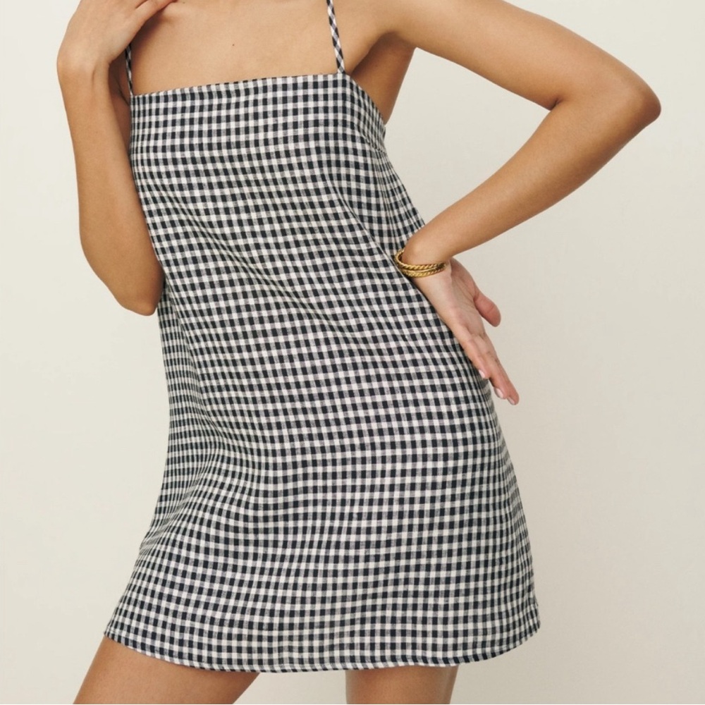 Reformation Aubree Linen Dress in April Check (M)